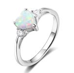 ACEFEEL 925 Sterling Silver Heart Shaped White Opal Engagement Promise Band Ring, 925, Created Opal…