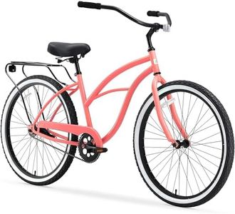 sixthreezero Around The Block Women's Single Speed Cruiser Bicycle, Coral w/ Black Seat/Grips, 26" Wheels/17" Frame