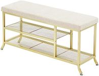 Amyove Shoe Storage Bench with Padded Seat, Shoe Rack Bench for Entryway, Shoe Storage Shelf with Metal Frame, 2-Tier Shoe Organizer Shelf for Hallway Bedroom Living Room Dorm Department, Gold