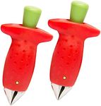 Coralpearl Strawberry Huller Stainless Steel, Tomato Top Stem Stalk Remover, Berry Core Pit Seed Extractor, Kitchen Aid Claw Corer Pitter Gadget, Fruit Prep Knife Cutter Helper Multi Tool Set Red (2)