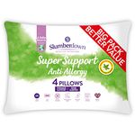 Slumberdown Anti Allergy Super Support Pillows 4 Pack - Firm Support Side Sleeper Pillows for Neck and Shoulder Pain Relief - Supportive, Hypoallergenic, UK Standard Size (48cm x 74cm)