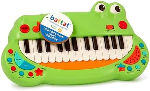 Battat - Crocodile Toddler Toy Piano - Musical Instrument for Kids, Children - Animal Green Keyboard Piano with 5 Instrument Settings, 2 Years +