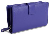 SADDLER Womens Luxurious Bifold RFID Protected Wallet Clutch Zipper Purse | Genuine Leather Ladies Designer High Capacity Credit Card Holder with Large Zipper Coin Purse | Gift Boxed - Purple