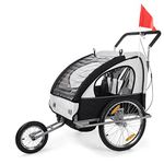 SAMAX Children Bike Trailer 2in1 Kids Jogger in White/Black - Silver Frame