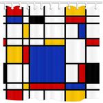 JOOCAR Design Shower Curtain, Geometric Decor Mondrian Style Colored Plaid Pattern, Waterproof Cloth Fabric Bathroom Decor Set with Hooks