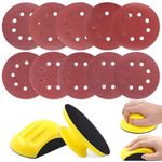 Glarks 62Pcs 5 Inch Hand Sanding Blocks Round and Mouse Hand Sanding pad with 60Pcs 8 Hole Hook and Loop Sanding Disc Set for Woodworking, Furniture Restoration, Home and Automotive Body