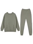 REORIA Women Soft Cotton Lounge Wear Sets Warm Co Ord Sets Plus Size Two Piece Outfit Thick Tracksuits Full Set Hoodies & Jogger Grey Green 2XL