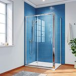 ELEGANT 1000 x 800 mm Sliding Shower Enclosure 6mm Safety Glass Reversible Bathroom Cubicle Screen Door with Side Panel