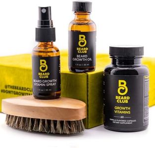 Beard Club Essential Beard Growth Kit - Growth Oil, Growth Vitamins, Growth Vitamin Spray & Beard Brush - Gift Set - Cedar - Pack of 4