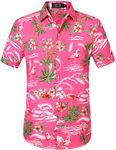 Hawaiian Shirts Men, Summer Shirts for Men, Flamingos Mens Shirts Short Sleeve Button Up Shirts Rose Red