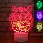 Jinnwell 3D Tiger Lion Night Light Lamp Illusion Night Light 7 Color Changing Touch Switch Table Desk Decoration Lamps Gift with Acrylic Flat ABS Base USB Cable Toy Gift