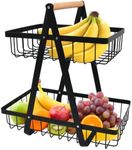 YOPEUC 2 Tier Fruit Basket Countertop Metal Fruit Basket, 2 Tier Fruit Bowl Detachable Metal Fruit Holder, Black Portable Modern Fruit Storage Rack for Fruit Vegetables Snacks