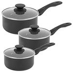 Progress COMBO-8962 Marble Ceramic Saucepan Set – 3 Piece 16/18/20 cm Pans, Healthy Ceramic Non-Stick Coating Pots with Lids, PFAS-Free, Induction Hob Suitable, Lightweight Aluminium Cookware