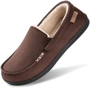 HomeTop Men's Classic Moccasin Slippers Comfy Memory Foam Indoor House Shoes Coffee,11 US