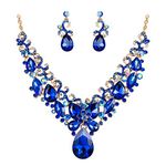 BriLove Women's Bohemian Boho Teardrop Marquise Butterfly Filigree Statement Necklace Dangle Earrings Set Royal Blue Gold-Tone