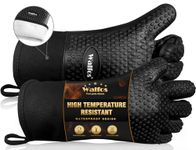 Walfos Silicone BBQ Gloves - Heat Resistant Grilling Gloves, Premium Non-Slip Kitchen Silicone Oven Mitt With Protective Cotton Layer Inside, Waterproof, Great for Grilling, Kitchen and Cooking, Black