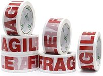 Fragile Tape Carton Box Packing Tape for Handle with Care Sealing and Shipping, White & Red, 6 Rolls 48mm x 75m Per Roll, BOMEI PACK