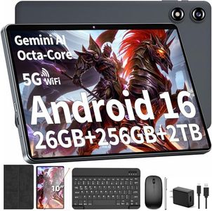Android Tablet with Keyboard - Android 16 tablet with 26GB+256GB+2TB Expand, 10 inch Tablet with 8-Core, Gemini AI, 5G WiFi, 8000mAh, GPS, GPS, Electronic Tablet PC with Case/Mouse/Stylus-Black Case