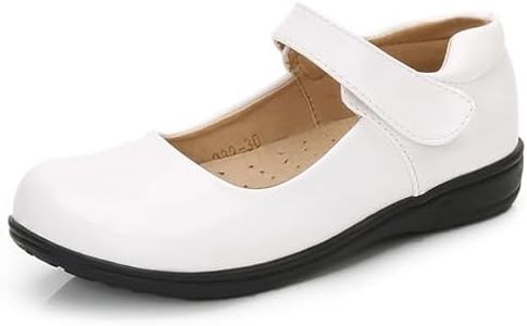 TENGTA Girls Mary Jane Flats Comfort Uniform Dress Shoes Casual Women Slip On Dance Flat Shoe for School Wedding Party Church, White, 13.5 Little Kid