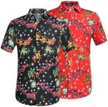 SSLR Mens Christmas Vacation Shirt Short Sleeve Christmas Hawaiian Shirts for Men (Large, Black and Red)