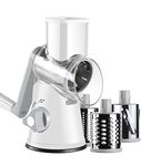 Ancevsk Rotary Cheese Grater, Manual Round Mandoline Vegetable Slicer with 3 Interchangeable Blades, Safe Food Shredder Nut Grinder for Potato, Carrot, Garlic, Walnut (White)