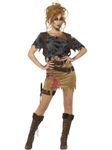 Smiffys Deluxe Zombie Huntress Costume, Brown with Dress, Printed Waistcoat,Top,Dagger & Holster, Halloween Zombie Alley Fancy Dress, Zombie Dress Up Costumes