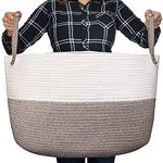 Luxury Little Nursery Storage Basket, Extra Large - 100% Natural Cotton Rope Basket with Handles - Collapsible Laundry Basket - Toy Storage Bag for Baby & Kids Supplies