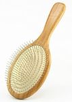 Wooden Paddle Detangling Brush Metal Bristle Hair Brush for Women and Men, Anti-frizz Styling Hairbrush Comb for Curly Fine Wavy Normal Hair, Scalp Massage Brush, Wet or Dry Use