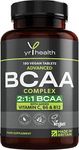 Vegan BCAA Tablets 1500mg - 2:1:1 BCAAs Branch Chain Amino Acids L-Leucine, L-Isoleucine, L-Valine with Vitamin B6, C & B12-180 Tablets not Capsules - Made in The UK by YrHealth