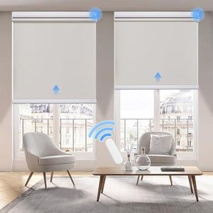 Grandekor Motorized Roller Shade with Remote Control,Motorized Blinds 100% Blackout Electric Shades, Cordless Window Blinds Shades for Bedroom Living Room Office,Grey,W35 xH72