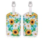 AUERVO 2 Pack Luggage Tags, Leather Baggage Labels Suitcase ID Labels Business Card Holder/Travel ID Bag Tag (Sunflower)