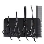 Dog Grooming Scissors Kit with Safety Round Tips, GEMEK Professional 6 in 1 Grooming Scissors for Dogs, Heavy Duty Titanium Coated Pet Grooming Scissor for Dogs, Cats and Other Animals (Black)