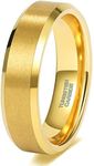 6mm Gold Tungsten Carbide Rings Wedding Bands for Men Women Matte Finish Beveled Edges Comfort Fit Size 9