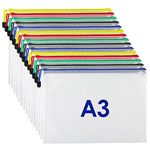 KTRIO Plastic Wallets Document Wallet, 15PCS A3 Mesh Document File Folders Pouch Zipper Bags, A3 Zip Bag Zipped Wallets Ziplock Bags for School Office Supplies, Travel Accessories
