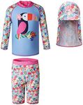 Vivobiniya Kids Girl Rashguard Swimsuit with Sun Hats UPF 50+uv Long Sleeve (10 (45.2-49.2in Height), Blue)