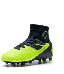 DREAM PAIRS Boys Girls Soccer Cleats Youth Firm Groud Outdoor Sport Athletic High Top Football Shoes for Little/Big Kid,Size 1 Little Kid,Dark/Blue/Neon/Green,HZ19002K