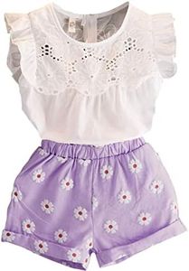 Happy Town 2PCS Set Toddler Kids Baby Girls Outfits Clothes T-Shirt Vest Tops+Shorts Pants(2-6 T) (Purple, 2 T)