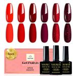 Yueshop Red Gel Nail Polish,6PCS Red Burgundy Red Glitter Nail Polish Set,Red Gel Polish Soak Off UV LED Gel Nail Varnish Manicure Kit For Women Valentines Beauty,8ML