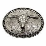 Silver Longhorn Texas Bull Belt Buckle Cowboy Western Buckles