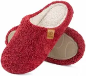 EverFoams Women's Fuzzy Slip-on Slippers Soft Comfy Memory Foam Indoor House Shoes Wine Red,7-8 US