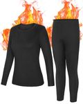 Roadbox Women's Thermal Underwear Base Layer - Fleece Lined Long Johns Utra Soft Warm Tops & Bootoms Set for Ski Winter Black