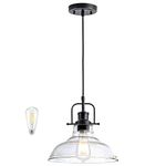 Zlepmlla Black Industrial Pendant Light < Bulb Included > Farmhouse 1-Light Small Chandelier with Adjustable Cord, Clear Bubble Glass Shade, Hanging Lights for Hallway, Kitchen Island, Dinning Room