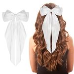 WLLHYF Big Bow Barrettes Long Tail French Ribbon Hair Pins Soft Silky Satin Hair Clip Metal Bowknot Clips 90's Accessories for Party Valentine's Day Women Girl (White)