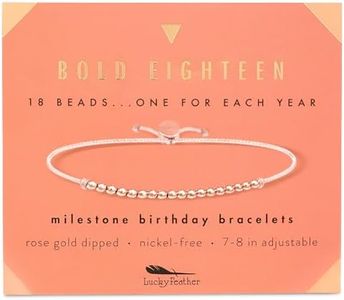 Lucky Feather Milestone 18th Birthday Gifts For Women - 14K Rose Gold Dipped Beads Bracelet on Adjustable 7”- 8” Cord - Bold 18 Year Old Gifts