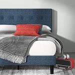 Zinus Omkaram King size Bed frame - Bed 150x200 cm - 36 cm Height - Upholstered Platform Bed frame with Wood slat support - Navy Blue