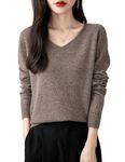 Chanyarn Women's 100% Merino Wool V Neck Sweater 2024 First-Line Ready to Wear Casual Long Sleeve Seamless Knit Sweater, Brown, L