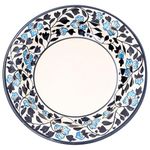 KALAKRITI Ceramic Blue Floral Print Round Serving Soup Plate/Pasta Plate/Maggie Plate/Macaroni Plate | Microwave & Dishwasher Safe | Perfect for Gifting Dinnerware Plate (Dia 24 h 3.5 cm) (Set of 1)