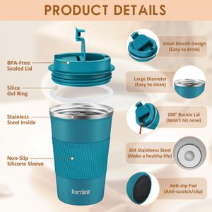 KETIEE Insulated Coffee Mug, 380ml – Blue