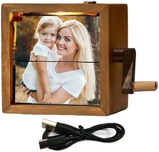 ROSLILY 4" Large Custom Photo Flip Book Frame Large Hand Crank Photo Album Animation Machine Mechanical Photo Album Wooden Flip Book Gifts for Mom Couple Family (Natural Wood)