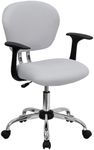 Flash Furniture Beverly Mid-Back White Mesh Padded Swivel Task Office Chair with Chrome Base and Arms